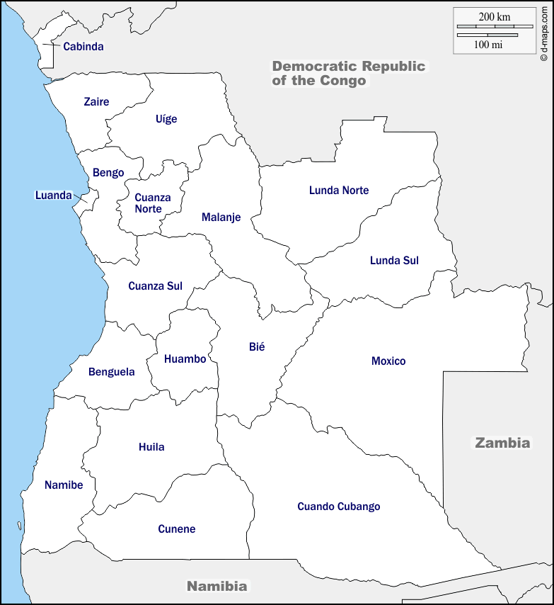 Maps and Locations of Angola