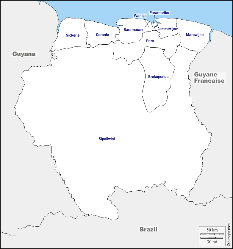Maps and Locations of Suriname